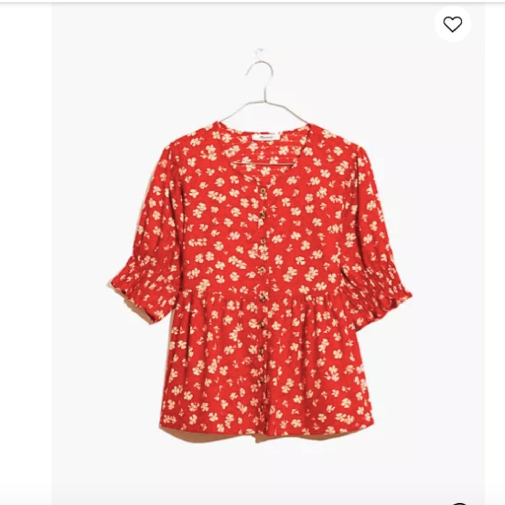 Puff-Sleeve Button-Front Top
